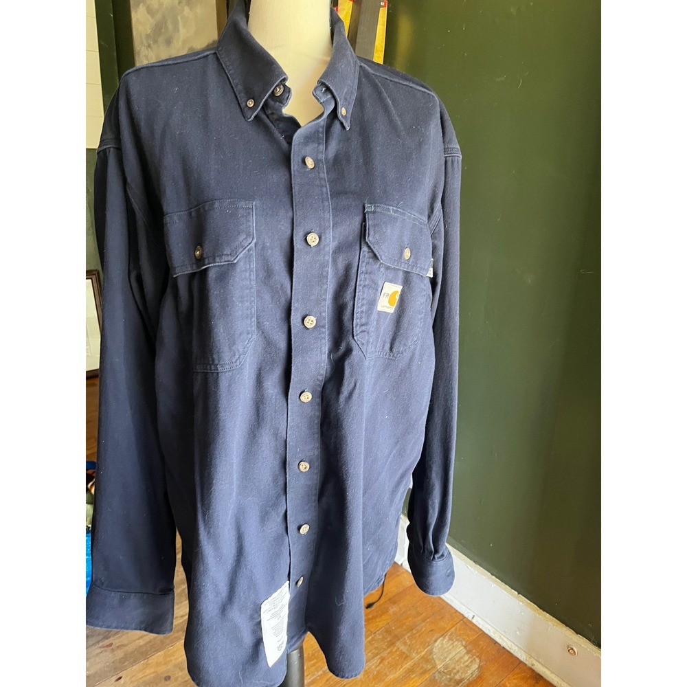Carhartt FR Flame Resistant Work Shirt Navy Blue 294-20 Mens Large Regular